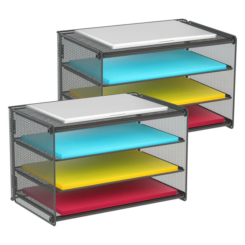 Samstar 2 Pack Paper Letter Tray, 3-Tier Desk File Organizer Paper Sorter Letter Shelf Rack, Mesh Made,Black - Image 1